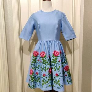 Chi Chi London Blue Embroidered Rose Dress US 4